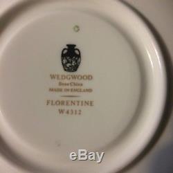 Wedgwood Leigh Tea Cup & Saucer Florentine Black Dragon Bone China Set of 4