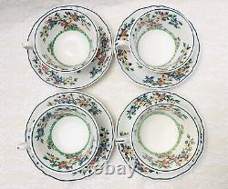 Wedgwood Richborough Tea Cup And Saucer Set Of 4 Vibrant Flowers & Trees Vintage
