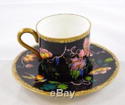 Wedgwood Swallows Black Flat Demitasse Tea Cup and Saucer Set Birds Flowers Rare