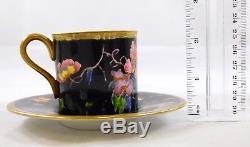 Wedgwood Swallows Black Flat Demitasse Tea Cup and Saucer Set Birds Flowers Rare