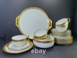 White Golden Frank Haviland Limoges Bone China Tea Cups Saucers Tea Set