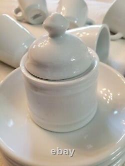 Williams Sonoma White Everyday 6 Coffee Tea Cups&Saucers, Creamer&Sugar 14PC SET