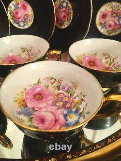 Windsor Bone China Tea Cups Teacups Saucers Set Pink Floating Cabbage Roses X8