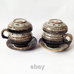X 2 Ceramic Porcelain Tea Cup infuser, Saucer, Lid & filter, Green tea Korean