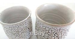 Yunomi Hagi yaki ware Japanese pottery tea cup Kairagi artist Kashun set of 2